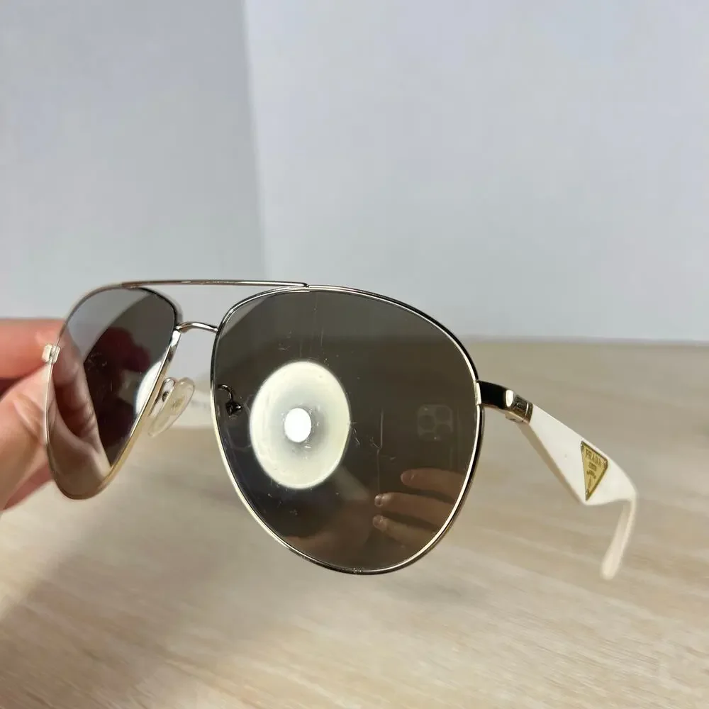 Prada SPR53Q ZVN-1C0 Sunglasses Aviator Gold White Mirrored Lenses 60-13-140